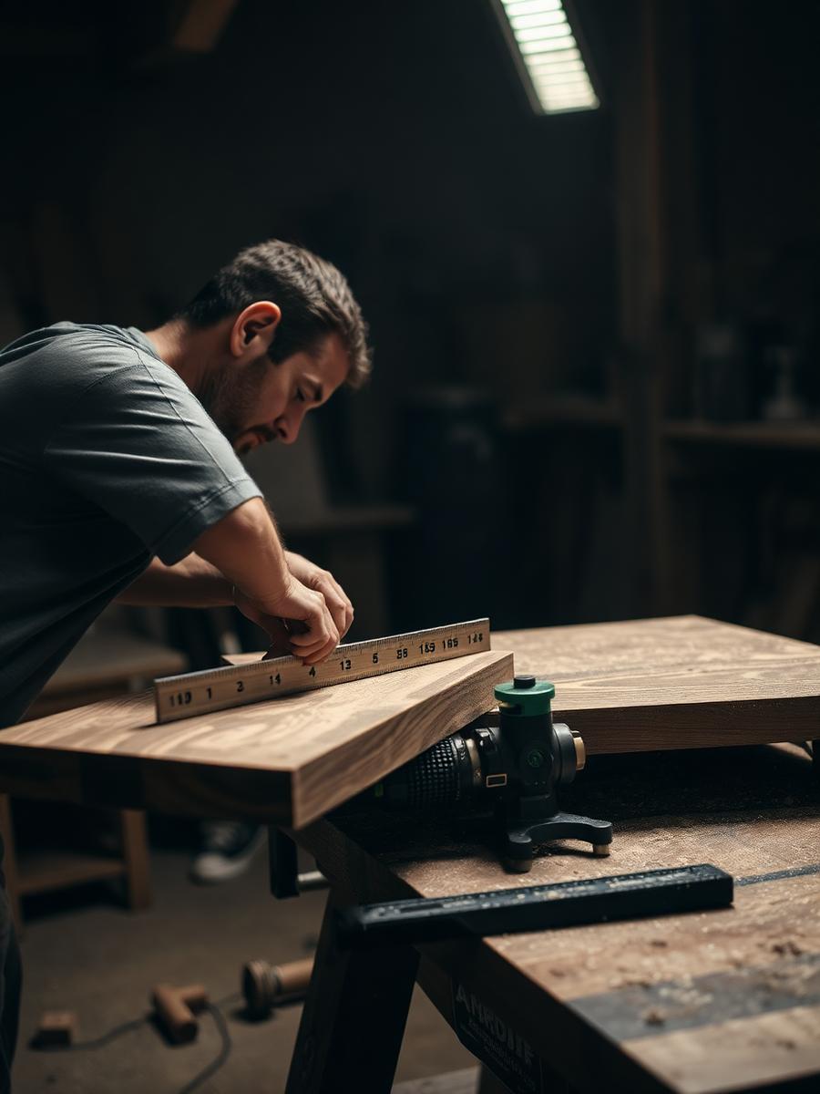 Joinery being measured and prepared in the workshop